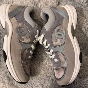 CHANEL Women's Gray and Cream Sneakers